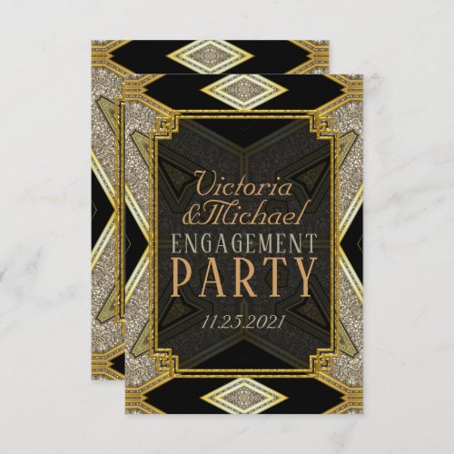 Art Deco Gold Black Engagement Invitation