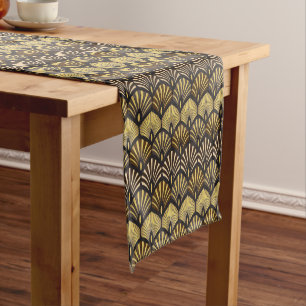 Art Deco Gold Black Fan Pattern Short Table Runner