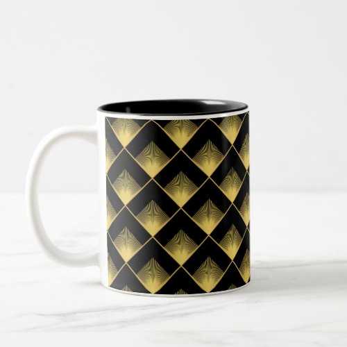 Art Deco Gold Black Fan Square Pattern Two_Tone Coffee Mug