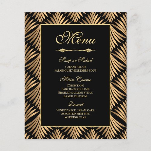 Art Deco Gold Black Great Gatsby Wedding Menu