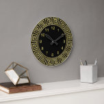 Art Deco Gold Black Greek Key Border Gold Markers Large Clock<br><div class="desc">Art-Deco Gold Black Greek Key Border,  Gold Markers Wall Clock  =========

 A classic art deco gold border on a black background.  The numeral markers are also in gold.</div>