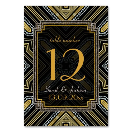 Art Deco Gold Black Guest Names Table Number