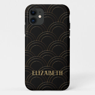 Art Deco Gold Black Name Personalized iPhone 11 Case