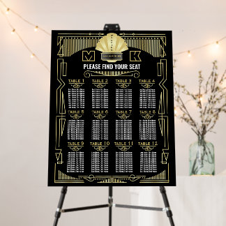 Art Deco Gold Black Reception Seating Chart Foam Board
