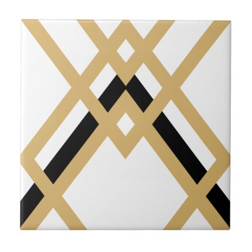 Art Deco Gold Black Seamless Geometric White Ceramic Tile