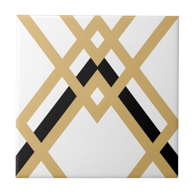 Art Deco Gold Black Seamless Geometric White Ceramic Tile (Front)