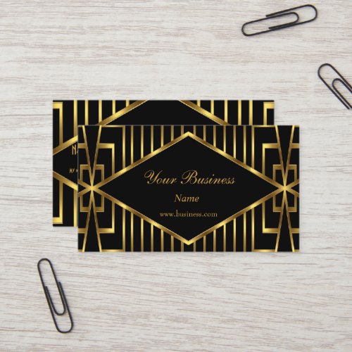 Art Deco Gold Black Stripe Elegant Classy 2 Business Card Template
