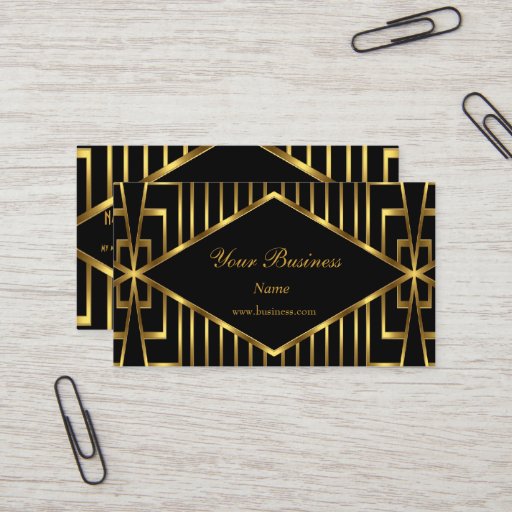 Customizable Art Deco Gold Black Stripe Elegant Classy 2 Business Card Template