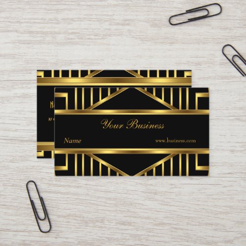 Art Deco Gold Black Stripe Elegant Classy Business Card Templates