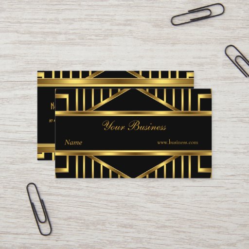 Customizable Art Deco Gold Black Stripe Elegant Classy Business Card Templates
