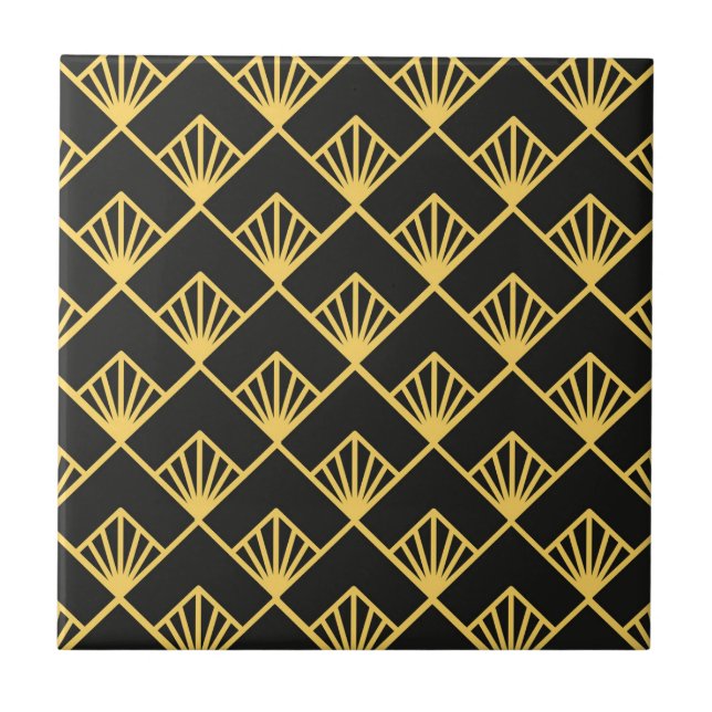Art Deco gold black tiled pattern  Ceramic Tile (Front)