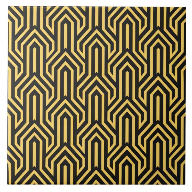 Art Deco gold black tiled pattern  Ceramic Tile (Front)