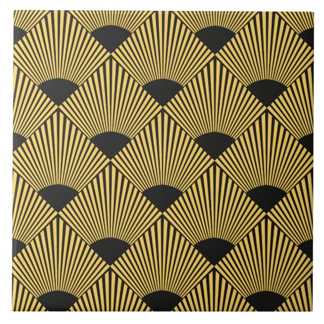 Art Deco gold black tiled pattern  Ceramic Tile (Front)