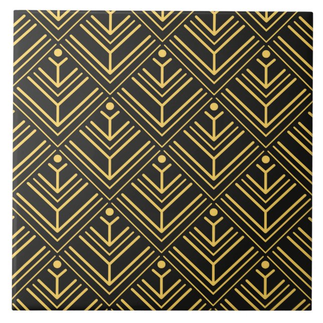 Art Deco gold black tiled pattern  Ceramic Tile (Front)