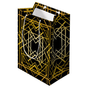 art deco,gold,black,vintage,retro,elegant,chic,tre medium gift bag