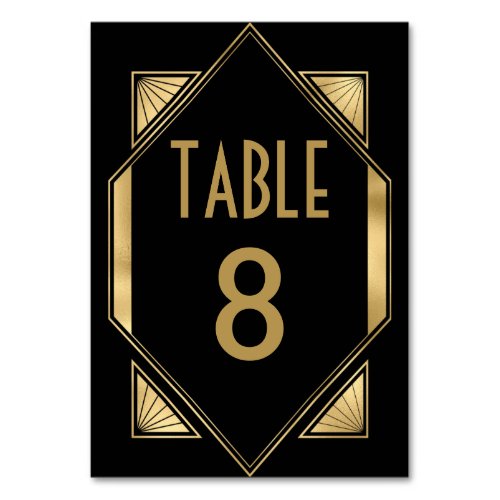 Art Deco Gold Black Wedding Table Number