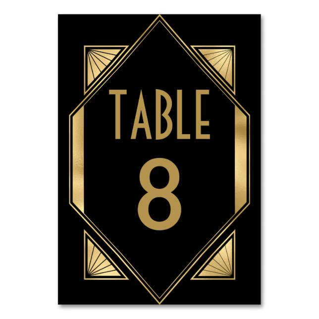 Art Deco Gold Black Wedding Table Number (Front)