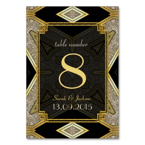 Art Deco Gold Black Wedding Table Number Card