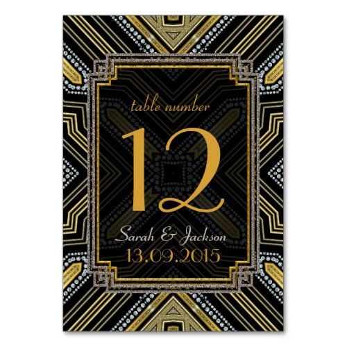 Art Deco Gold Black Wedding Table Number Card