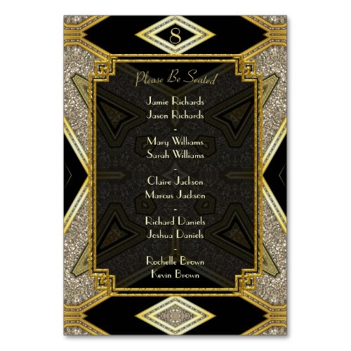 Art Deco Gold Black Wedding Table Number & Names