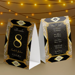Art Deco Gold Black Wedding Table Number & Names Paper Table Tent