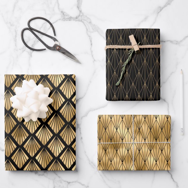 Art Deco Gold & Black Wrapping Paper Sheets (Front)