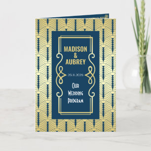 Art Deco Gold Blue Entourage Order of Ceremony Program