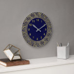Art Deco Gold Blue Greek Key Border Gold Markers Large Clock<br><div class="desc">Art-Deco Gold Blue Greek Key Border,  Gold Markers Wall Clock  
 A classic art deco gold border on a deep blue background.  The numeral markers are also in gold.</div>