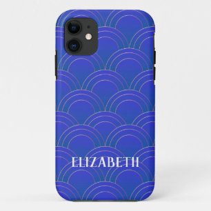 Art Deco Gold Blue Name Personalized iPhone 11 Case