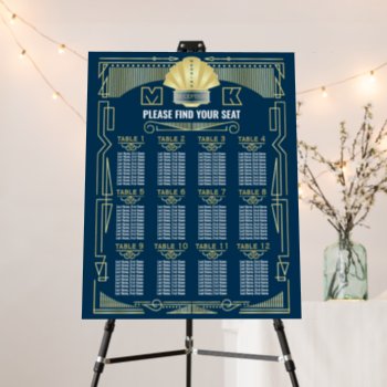 Art Deco Gold Blue Wedding Reception Seating Chart Foam Board by BCVintageLove at Zazzle