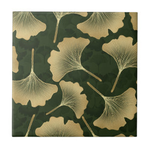 Art Deco Gold Botanical Pattern Ceramic Tile