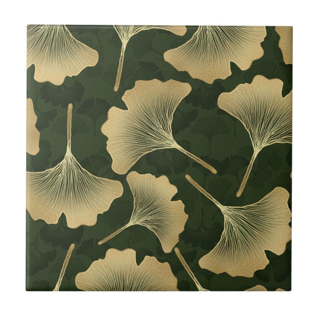 Art Deco Gold Botanical Pattern Ceramic Tile (Front)