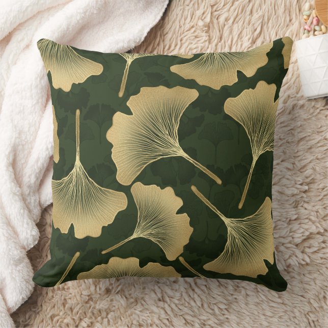 Art Deco Gold Botanical Pattern Throw Pillow (Blanket)