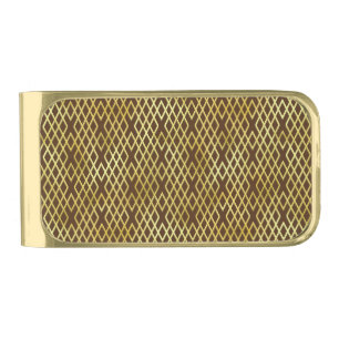 Art Deco Gold & Brown Diamond Pattern Finish Money Clip