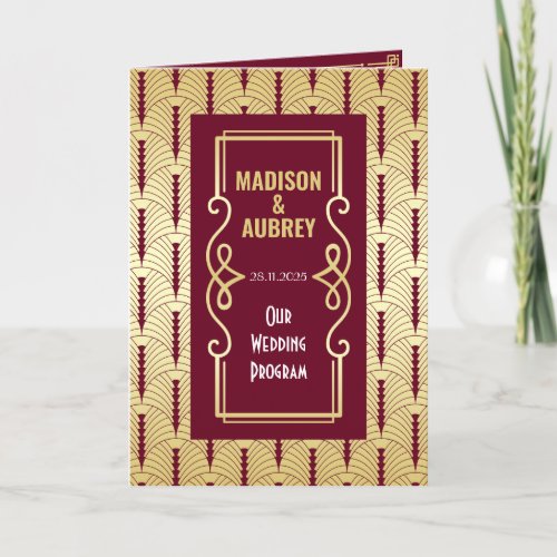 Art Deco Gold Burgundy Entourage Order of Ceremony Program