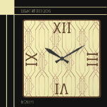 Art Deco Gold, Buttercream, Dark Brown Square Wall Clock<br><div class="desc">Elegant Art Deco Gold backed in Buttercream with Dark Brown Roman Numeral Numbers and Trim.  Great for entry halls,  dining,  living areas and more.  Available in various colors.</div>