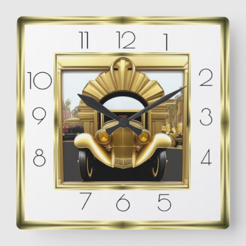 Art Deco gold car Square Wall Clock