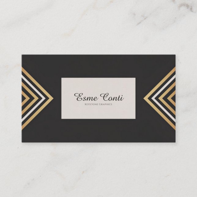 Art Deco Gold Chevron Modern Black Geometric Business Card (Front)