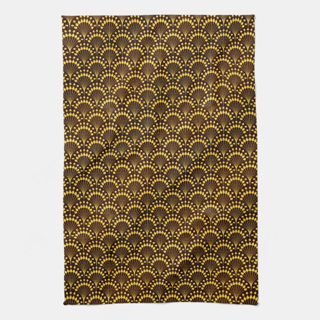 Art Deco Gold Fan Pattern Kitchen Towel (Vertical)