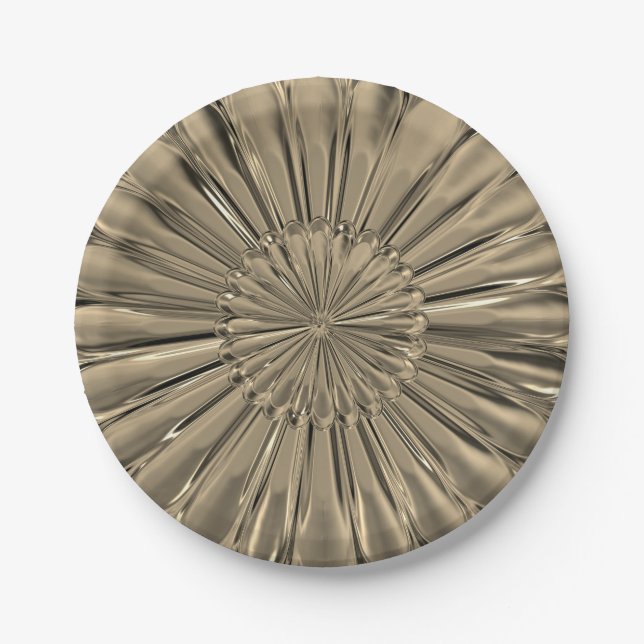 Art deco gold fan shell flower metallic look paper plates (Front)