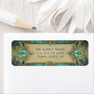 Art Deco Gold Filigree Turquoise Glamourous Label