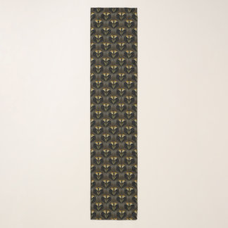 Art Deco Gold Floral Geometric Black Pattern Scarf