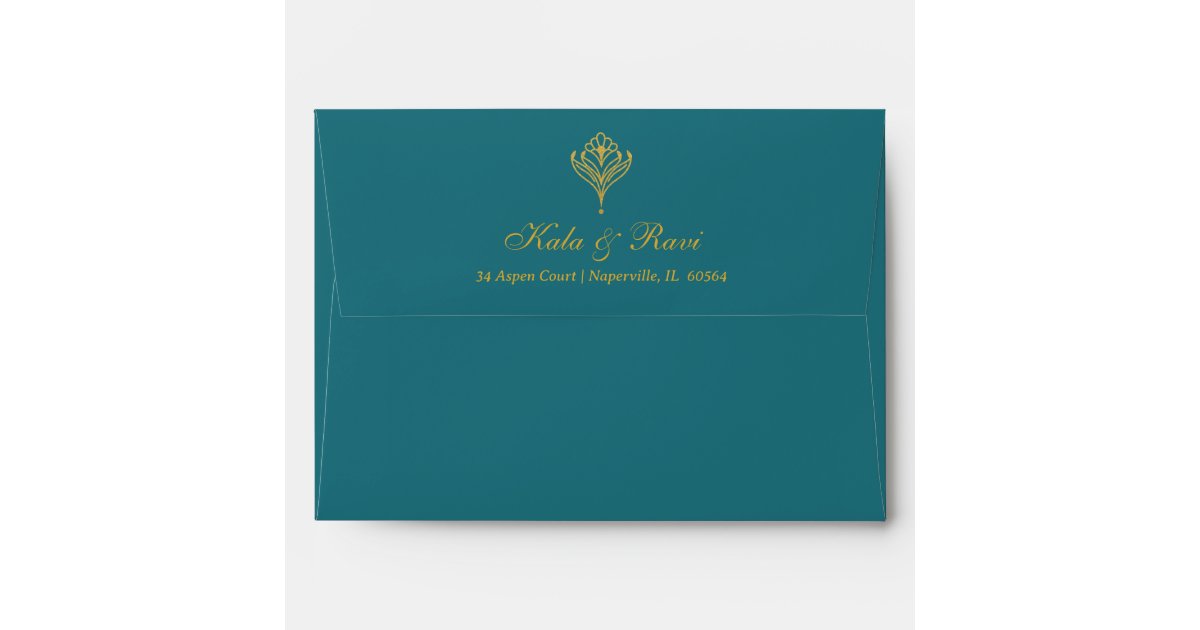 Art Deco Gold Floral Lotus Return Address Wedding Envelope | Zazzle