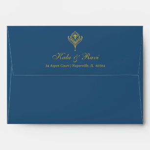 Art Deco Gold Floral Lotus Return Address Wedding Envelope