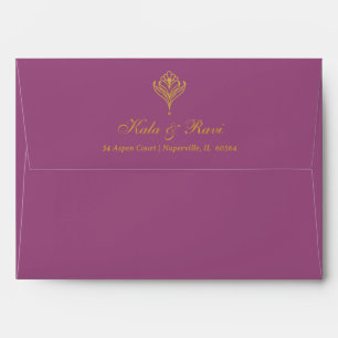 Art Deco Gold Floral Lotus Return Address Wedding Envelope