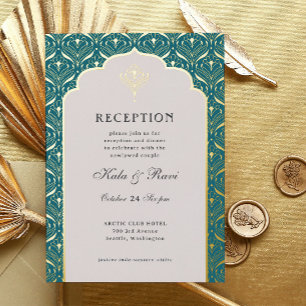 Art Deco Gold Floral Lotus Wedding Reception Foil Invitation