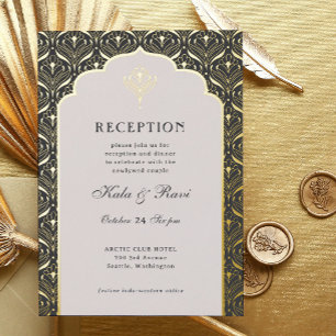 Art Deco Gold Floral Lotus Wedding Reception Foil Invitation