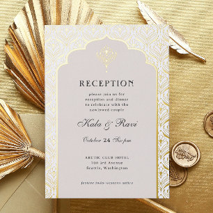 Art Deco Gold Floral Lotus Wedding Reception Foil Invitation