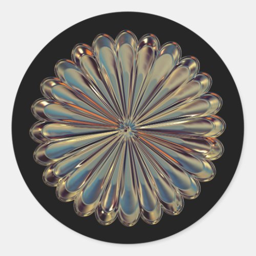 Art deco gold flower fan shell metallic look classic round sticker