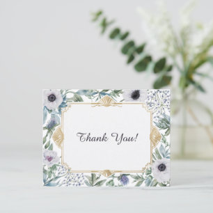 Art Deco Gold Frame Botanical Thank You  Postcard